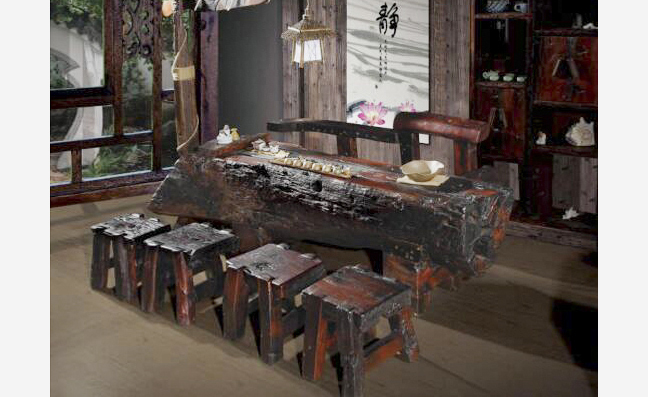 多人位大龙骨船木茶台